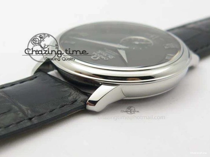 0212 De Ville MK 1:1 Best Edition SS Black Dial On Black Leather Asian Seagull T1701 (Sec@6) Unisex 8243